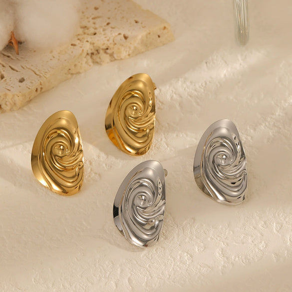 Wholesale Women's Geometric Spiral Stainless Steel And Titanium Steel Stud Earrings With Pvd Furnace Vacuum Real Gold Plating