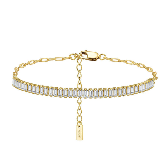 Wholesale Women's Geometric Spliced White Zirconium Tennis Chain S925 Sterling Silver Bracelet With Electroplating