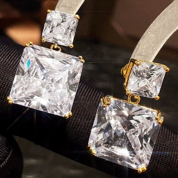Wholesale Women's Geometric Square Copper Earrings Light Luxury Style Jewelry