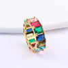 Wholesale Women's Geometric Square Copper Goldplated Inlaid Artificial Gem And Semiprecious Stone Ring Jewelry