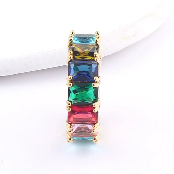 Wholesale Women's Geometric Square Copper Goldplated Inlaid Artificial Gem And Semiprecious Stone Ring Jewelry