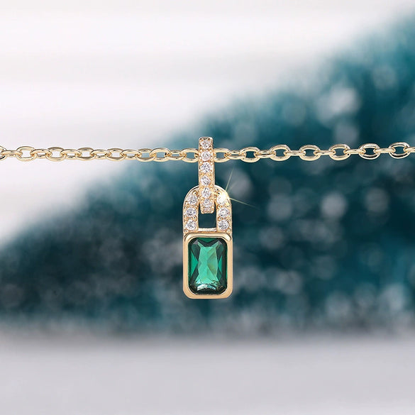 Wholesale Women's Geometric Square Copper Necklace With Zirconia And Mixed Gemstone Setting O Word Chain