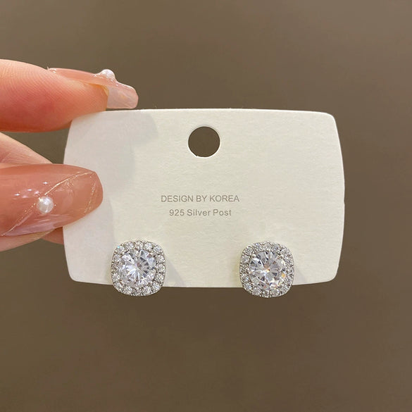 Wholesale Women's Geometric Square Copper 925 Silver Electroplated Zircon Earrings