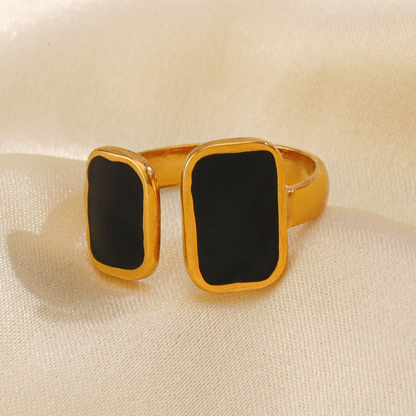 Wholesale Women's Geometric Square Drop Oil Opening Stainless Steel Ring With Electroplating