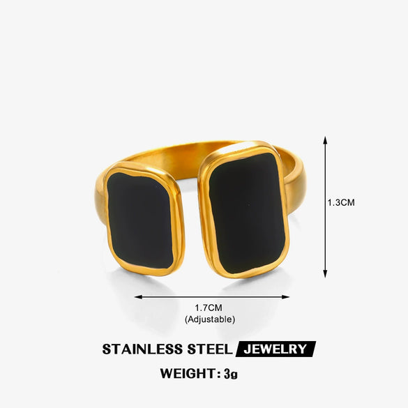 Wholesale Women's Geometric Square Drop Oil Opening Stainless Steel Ring With Electroplating