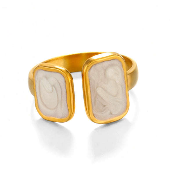 Wholesale Women's Geometric Square Drop Oil Opening Stainless Steel Ring With Electroplating