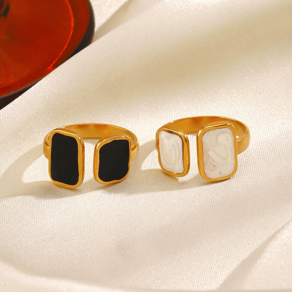 Wholesale Women's Geometric Square Drop Oil Opening Stainless Steel Ring With Electroplating