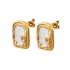 Wholesale Women's Geometric Square Enamel Stainless Steel Earrings With 18K Real Gold Plating Niche Style