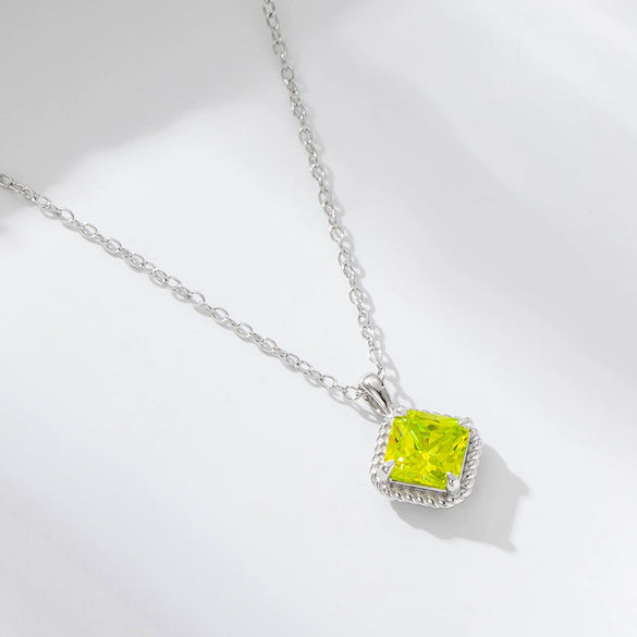 Wholesale Women's Geometric Square Green Diamond S925 Sterling Silver Pendant Necklace With Cross Chain