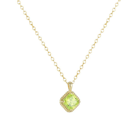 Wholesale Women's Geometric Square Green Diamond S925 Sterling Silver Pendant Necklace With Cross Chain