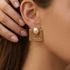Wholesale Women's Geometric Square Imitation Pearl Stainless Steel Electroplated Earrings