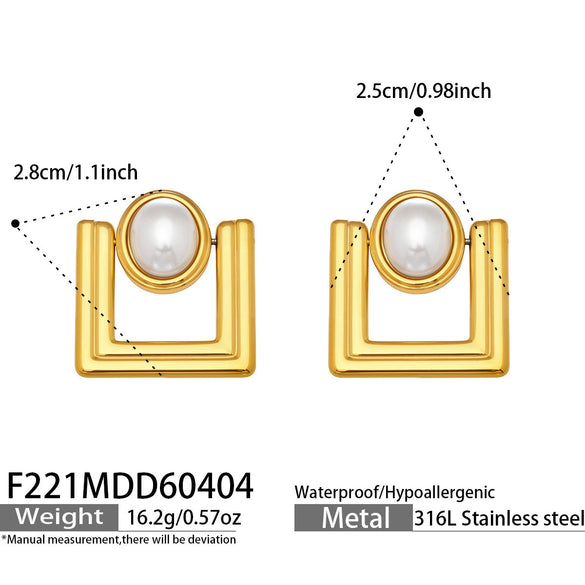 Wholesale Women's Geometric Square Imitation Pearl Stainless Steel Electroplated Earrings