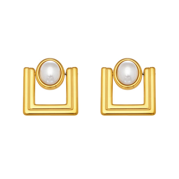 Wholesale Women's Geometric Square Imitation Pearl Stainless Steel Electroplated Earrings