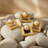 Wholesale Women's Geometric Square Imitation Pearl Stainless Steel Electroplated Earrings