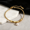 Wholesale Women's Geometric Square Pearl Chain Stainless Steel Bracelet With Vacuum Plating