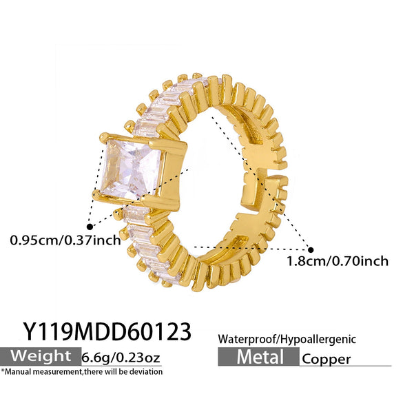 Wholesale Women's Geometric Square Ring With Zirconia Inlay Electroplated Copper Material Light Luxury Style