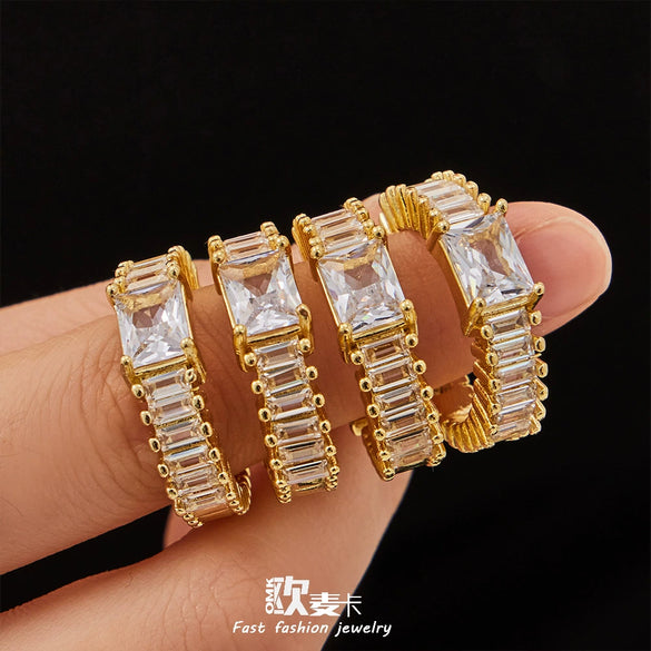 Wholesale Women's Geometric Square Ring With Zirconia Inlay Electroplated Copper Material Light Luxury Style