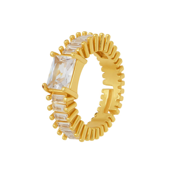 Wholesale Women's Geometric Square Ring With Zirconia Inlay Electroplated Copper Material Light Luxury Style