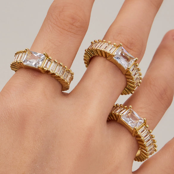 Wholesale Women's Geometric Square Ring With Zirconia Inlay Electroplated Copper Material Light Luxury Style