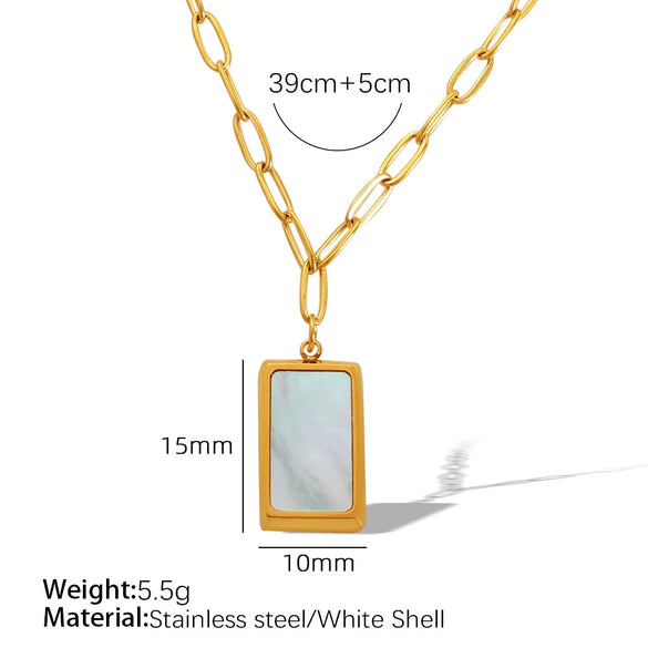 Wholesale Women's Geometric Square Shell 316L Stainless Steel Gold Plated Pendant Necklace