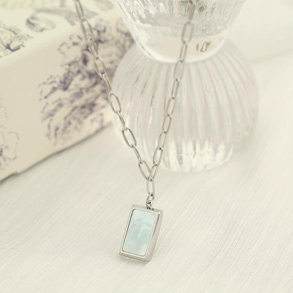 Wholesale Women's Geometric Square Shell 316L Stainless Steel Gold Plated Pendant Necklace