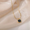 Wholesale Women's Geometric Square Stainless Steel Zircon Necklace With Electroplating Treatment And Ball Bead Chain