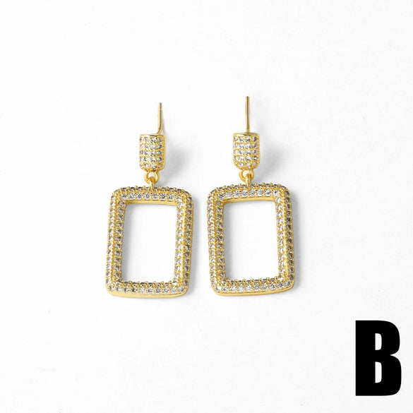 Wholesale Women's Geometric Square Water Drop Earrings Copper Electroplating