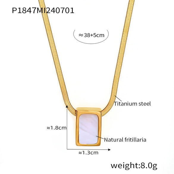 Wholesale Women's Geometric Square White Sea Shell Pendant Necklace In Titanium Steel With 18K Real Gold Plating