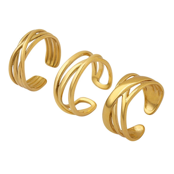 Wholesale Women's Geometric Stacked Multilayer Titanium Steel Ring With Electroplating