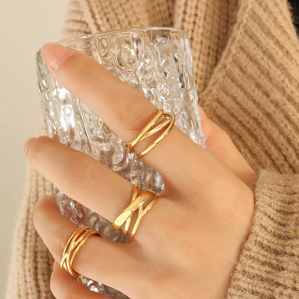 Wholesale Women's Geometric Stacked Multilayer Titanium Steel Ring With Electroplating