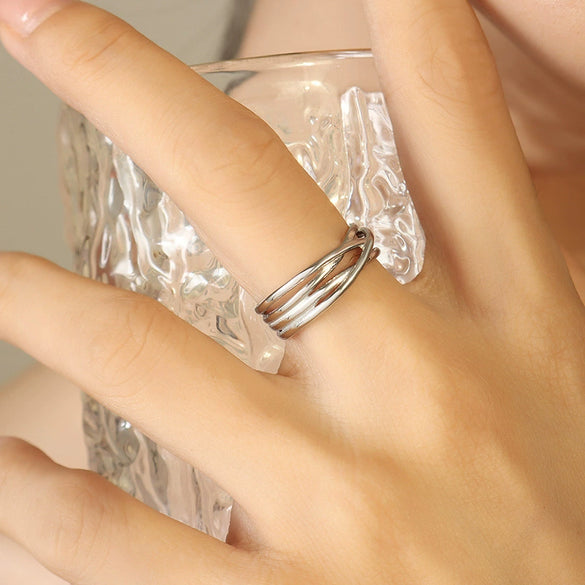 Wholesale Women's Geometric Stacked Multilayer Titanium Steel Ring With Electroplating