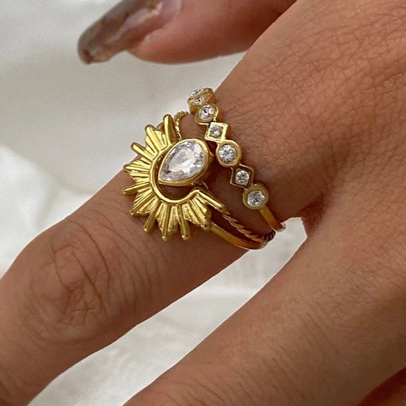 Wholesale Women's Geometric Stacked Stainless Steel Rings With Diamondencrusted And Electroplating Design