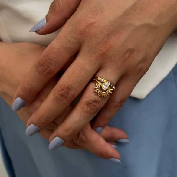 Wholesale Women's Geometric Stacked Stainless Steel Rings With Diamondencrusted And Electroplating Design