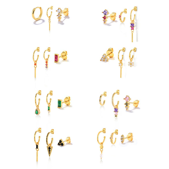 Wholesale Women's Geometric Stacking Earrings Copper 925 Silver Electroplated