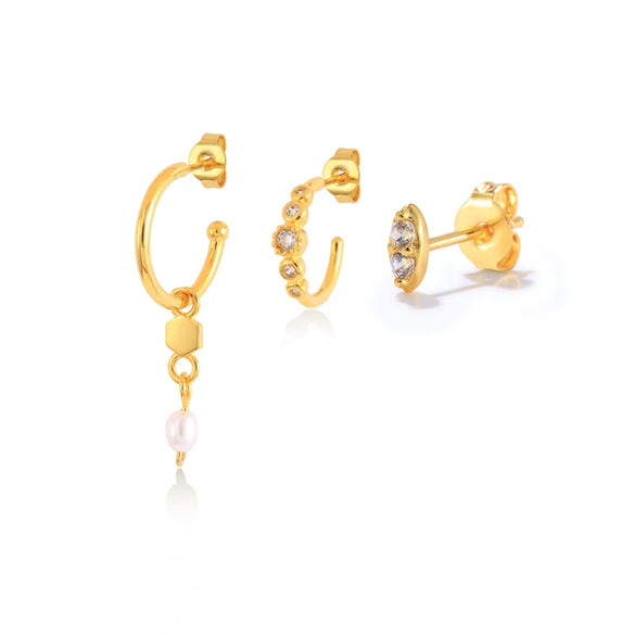 Wholesale Women's Geometric Stacking Earrings Copper 925 Silver Electroplated