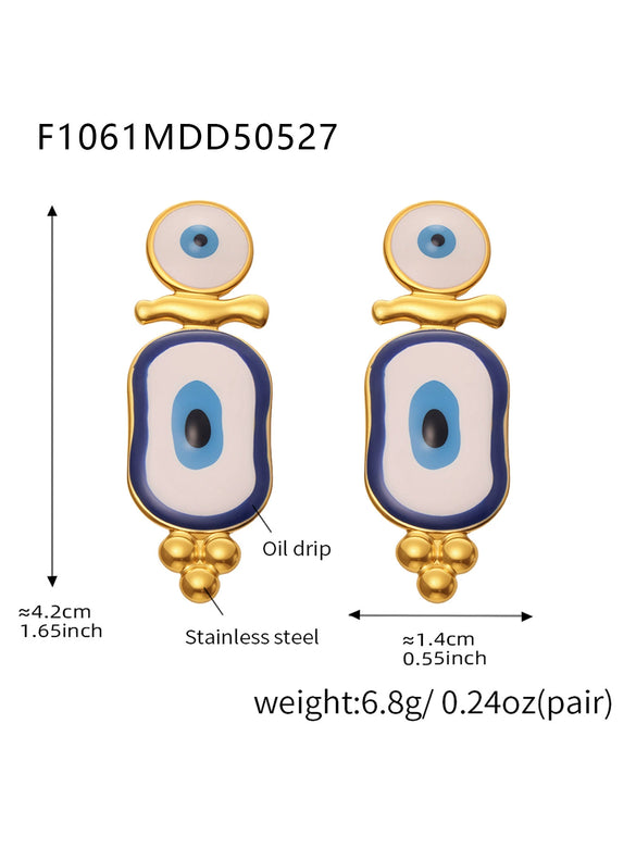 Wholesale Women's Geometric Stainless Steel And Enamel Glaze Electroplated Ferris Wheel And Turkish Blue Eye Earrings