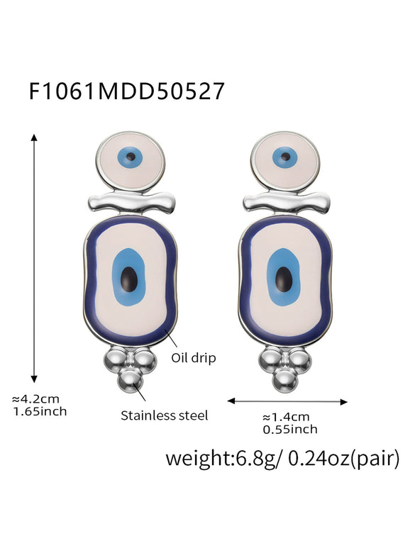 Wholesale Women's Geometric Stainless Steel And Enamel Glaze Electroplated Ferris Wheel And Turkish Blue Eye Earrings