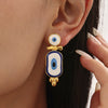 Wholesale Women's Geometric Stainless Steel And Enamel Glaze Electroplated Ferris Wheel And Turkish Blue Eye Earrings