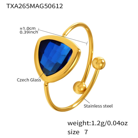 Wholesale Women's Geometric Stainless Steel And Glass Stone Inlaid Electroplated Ferris Wheel Triangular Open Ring