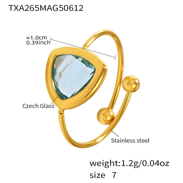 Wholesale Women's Geometric Stainless Steel And Glass Stone Inlaid Electroplated Ferris Wheel Triangular Open Ring