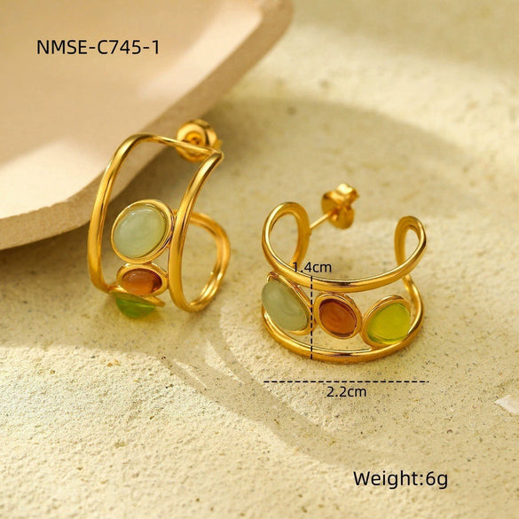Wholesale Women's Geometric Stainless Steel And 18K Gold Electroplated Earrings