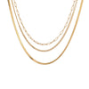 Wholesale Women's Geometric Stainless Steel And 18K Gold Electroplated Layered Necklaces With Snake Bone And Paperclip Chains