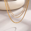 Wholesale Women's Geometric Stainless Steel And 18K Gold Electroplated Layered Necklaces With Snake Bone And Paperclip Chains