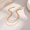 Wholesale Women's Geometric Stainless Steel And 18K Gold Electroplated Layered Necklaces With Snake Bone And Paperclip Chains