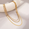 Wholesale Women's Geometric Stainless Steel And 18K Gold Electroplated Layered Necklaces With Snake Bone And Paperclip Chains