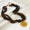 Wholesale Women's Geometric Stainless Steel And Natural Stone Goldplated Threelayer Necklace With Sun Pendant