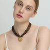 Wholesale Women's Geometric Stainless Steel And Natural Stone Goldplated Threelayer Necklace With Sun Pendant