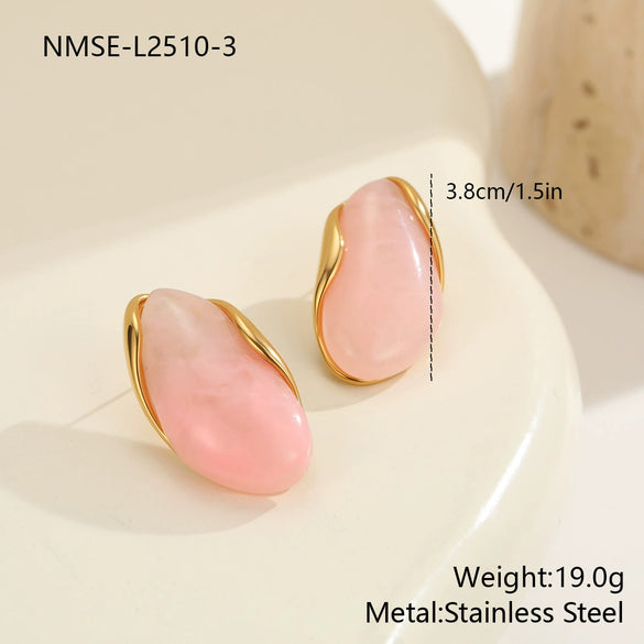 Wholesale Women's Geometric Stainless Steel And Resin Electroplated Earrings