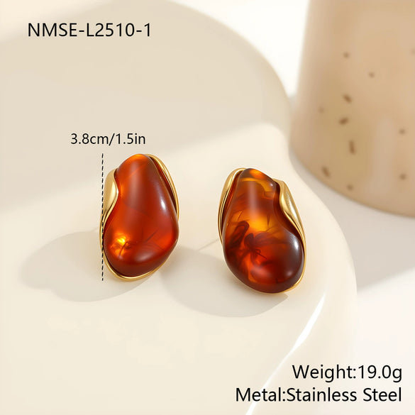 Wholesale Women's Geometric Stainless Steel And Resin Electroplated Earrings