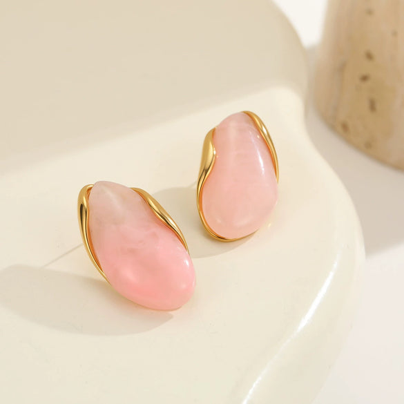 Wholesale Women's Geometric Stainless Steel And Resin Electroplated Earrings